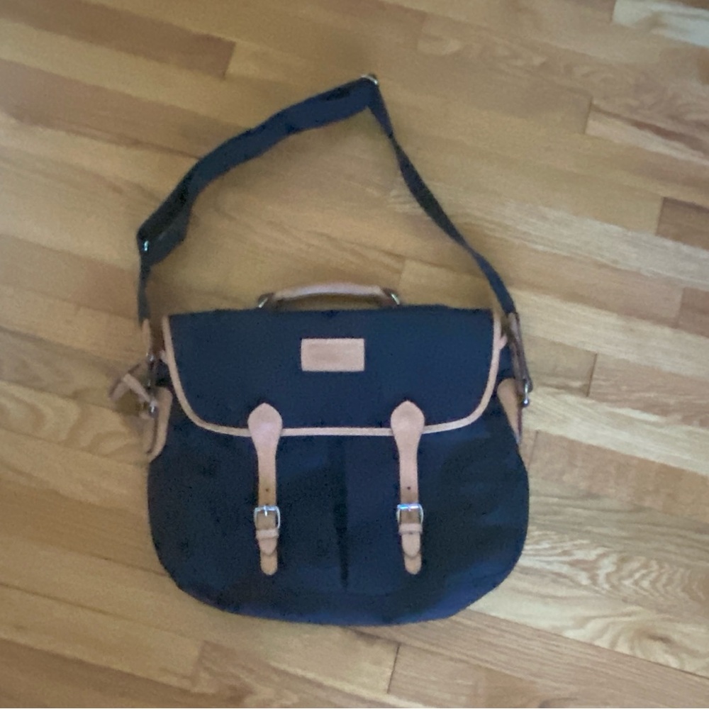 Mulholland Black Canvas Messenger Bag/Breifcase with Leather Trim